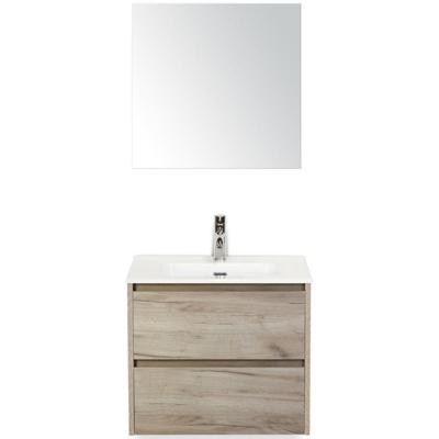 Dante Badmeubelset 60 cm - Craft Oak - Keramische Wastafel Wit Cover met Spiegel
