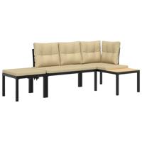 3-delige Loungeset met kussens gepoedercoat staal zwart - thumbnail