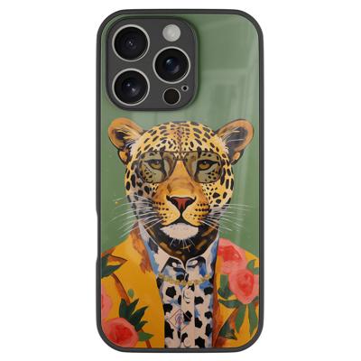 iPhone 16 Pro glazen hardcase - Luipaard hipster