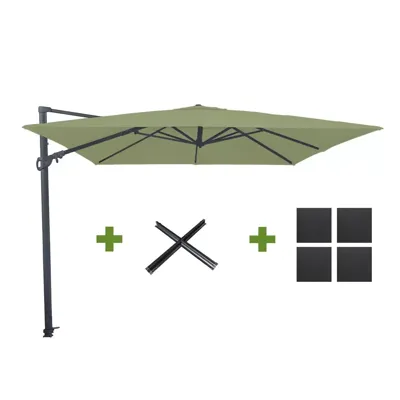 Monaco III Flex l300b300cm Sage Groen met Kruisvoet en Parasolvoettegels