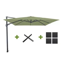 Monaco III Flex l300b300cm Sage Groen met Kruisvoet en Parasolvoettegels - thumbnail
