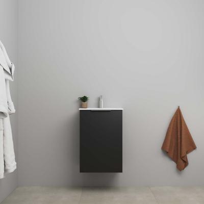 On-Line Onderkast - 45 cm - Bouwpakket - 1 Deur met Greep - Porseleinen Wastafel - 1 Kraangat - Mat Zwart