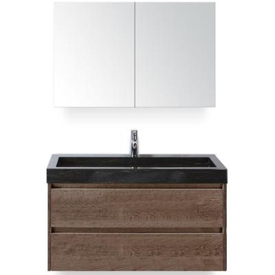 Dante Badmeubelset 100 cm - Tabacco - Wastafel Hardsteen Wit Lucca met Spiegelkast