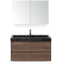 Dante Badmeubelset 100 cm - Tabacco - Wastafel Hardsteen Wit Lucca met Spiegelkast - thumbnail