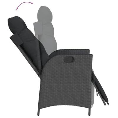 Tuinstoel verstelbaar met voetensteun poly rattan zwart - thumbnail