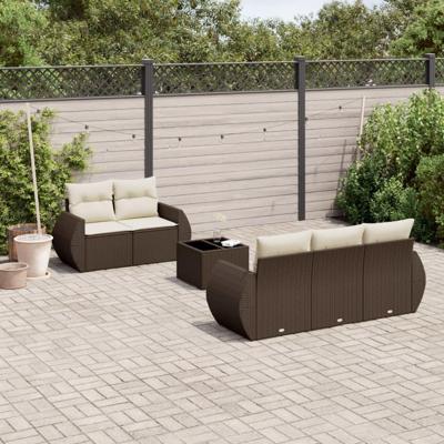 6-delige Loungeset met kussens poly rattan bruin - thumbnail