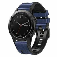 By Qubix - leer + siliconen bandje - Blauw - Compatible met Garmin Instinct 3 / Instinct E - 45mm - Compatible Garmin bandje - Bandbreedte: 22mm - thumbnail