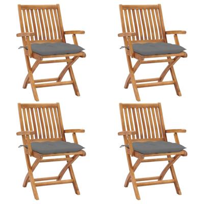 Tuinstoelen 4 st inklapbaar met kussens massief teakhout