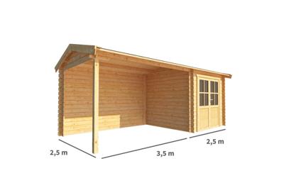 Blokhut, tuinhuisje met overkapping Fenna-Angelina 600 cm bij 250 cm diep zadeldak 3 Warentuin Collection - Warentuin collection