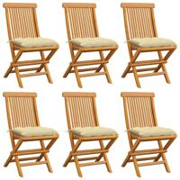 Tuinstoelen 6 st met crèmewitte kussens massief teakhout - thumbnail
