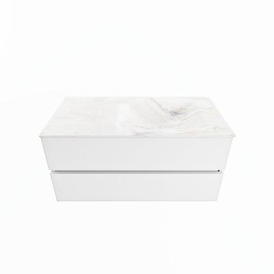 MONDIAZ VICA-DLUX 100cm badmeubel onderkast Talc 2 lades. Inbouw wastafel CLOUD rechts zonder kraangat, kleur Ostra.