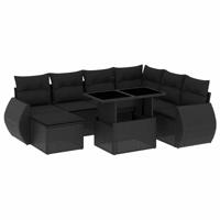 8-delige Loungeset met kussens poly rattan zwart - thumbnail