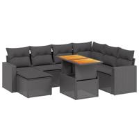 8-delige Loungeset met kussens poly rattan zwart - thumbnail