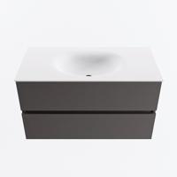 MONDIAZ VICA 90cm badmeubel onderkast Dark Grey 2 lades. Wastafel MOON midden 1 kraangat, kleur Talc. - thumbnail