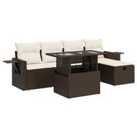 6-delige Loungeset met kussens poly rattan bruin - thumbnail
