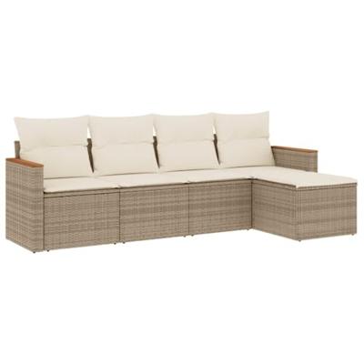 5-delige Loungeset met kussens poly rattan beige