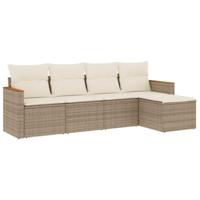5-delige Loungeset met kussens poly rattan beige - thumbnail