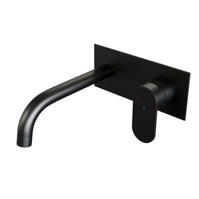Brauer Black Edition Inbouw Wastafelmengkraan met Gebogen Uitloop en Afdekplaat Model C1 Mat Zwart