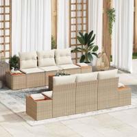 7-delige tuinset met kussens in beige poly rattan en acacia - thumbnail