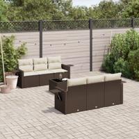 7-delige Loungeset met kussens poly rattan bruin - thumbnail