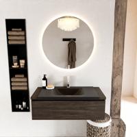 MONDIAZ BUKLA 100cm badmeubel onderkast kleur Dark Brown met 1 lade. Wastafel CLOUD midden 1 kraangat kleur Urban. - thumbnail