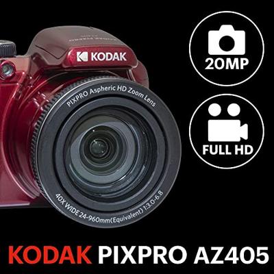 KODAK Pixpro Astro Zoom AZ405 Digitale camera Bridge, X40 zoom, 24 mm groothoek, 20 megapixels, LCD 3, Full HD video 1080p, OIS, AA-batterij, rood