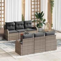 Tuinbankenset met kussen 7 pcs Grijs poly rattan - thumbnail