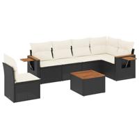 7-delige Loungeset met kussens poly rattan zwart - thumbnail