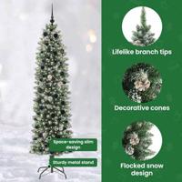VidaXL Kunstmatige slanke kerstboom met 300 led groen en wit 210 cm - thumbnail