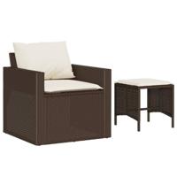 4-delige Loungeset met kussens poly rattan bruin - thumbnail