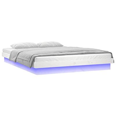 Bedframe LED massief hout wit 150x200 cm