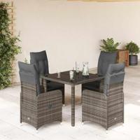 5-delige Bistroset met kussens poly rattan grijs - thumbnail