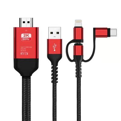 3 in 1 micro USB + USB-C/type-C + 8 pins naar HDMI HDTV kabel (rood) 3 in 1 micro USB + USB-C/type-C + 8 pins naar HDMI HDTV kabel (rood)