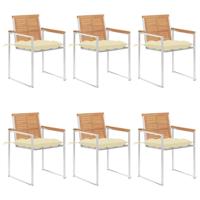 Tuinstoelen 6 st met kussens massief teakhout - thumbnail