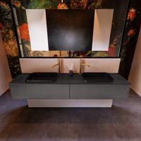 Badkamermeubelset Mondiaz Erin 200 cm met 2 Lades met RIDGE Wastafel Dubbel Urban met 2 kraangaten Greeploos Mat Dark Grey - thumbnail