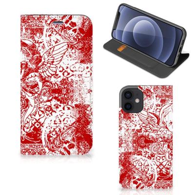 Mobiel BookCase iPhone 12 Mini Angel Skull Rood Mobiel BookCase iPhone 12 Mini Angel Skull Rood