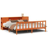 Bed met boekenkast zonder matras grenenhout wasbruin 200x200 cm - thumbnail