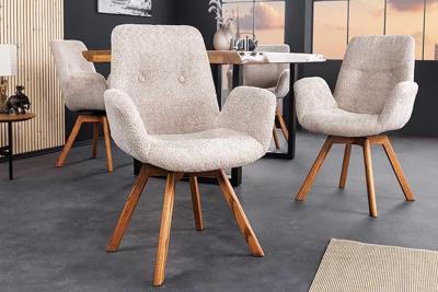 Draaibare design stoel BALTIC beige Boucle naturel eiken massief houten poten met armleuning - 44199