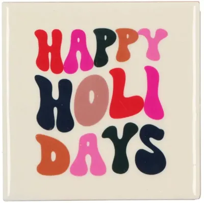 Daan Kromhout Design tegeltje keramiek happy holidays 10x10cm crème