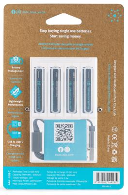 Pale Blue Li-Ion Rechargeabl AAA Battery USB-C