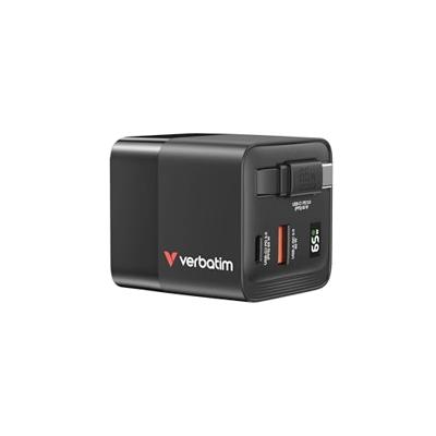 Verbatim GaN Charger 65 W Reislader 65 W 1x USB-A, 1x USB-C USB PD, USB PD 3.0, QC 3.0 Zwart Snellader, GaN, Met adapter voor Europa, Met adapter voor Verenigd