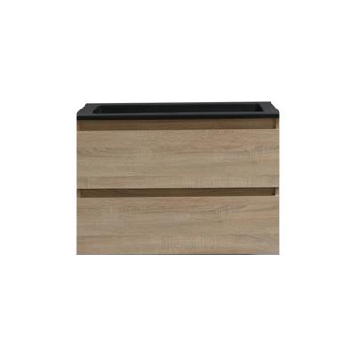 Badkamermeubel BWS Pepper Acryl Wastafel Mat Zwart Met Kraangat 80x55x46 cm Eiken