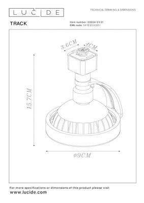 Lucide TRACK DORIAN Railspot - 1-fase Railsysteem / Railverlichting - 1xES111 - Wit (Uitbreiding)