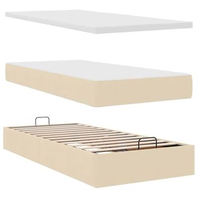 Ottoman bed met matras 80x200cm stof crèmekleurig