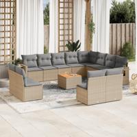 13-delige Loungeset met kussens poly rattan beige - thumbnail