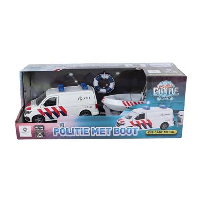 Kids Globe Traffic VW Transporter politiewagen met boot