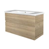 Badkamermeubel Best Design Quick 2 Laden Greeploos 80 cm Eiken Met Wastafel - thumbnail