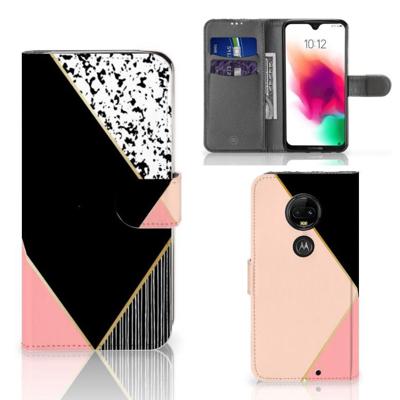 Motorola Moto G7 | G7 Plus | Book Case | Zwart Roze Vormen