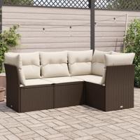4-delige Loungeset met kussens poly rattan bruin - thumbnail