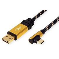 ROLINE GOLD USB 2.0 Kabel, USB A Male reversible - USB C 90° Male, 0,8 m - thumbnail